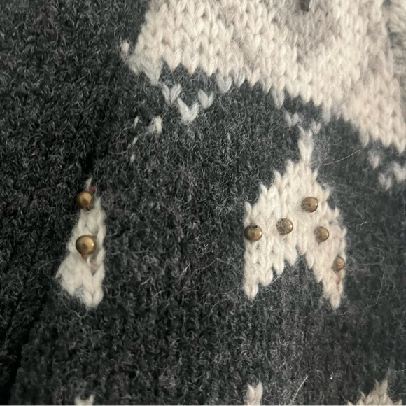 J. Jill Fair Isle Icelandic Nordic Wool Blend Beaded Cardigan Sweater Gray XS - Picture 6 of 11